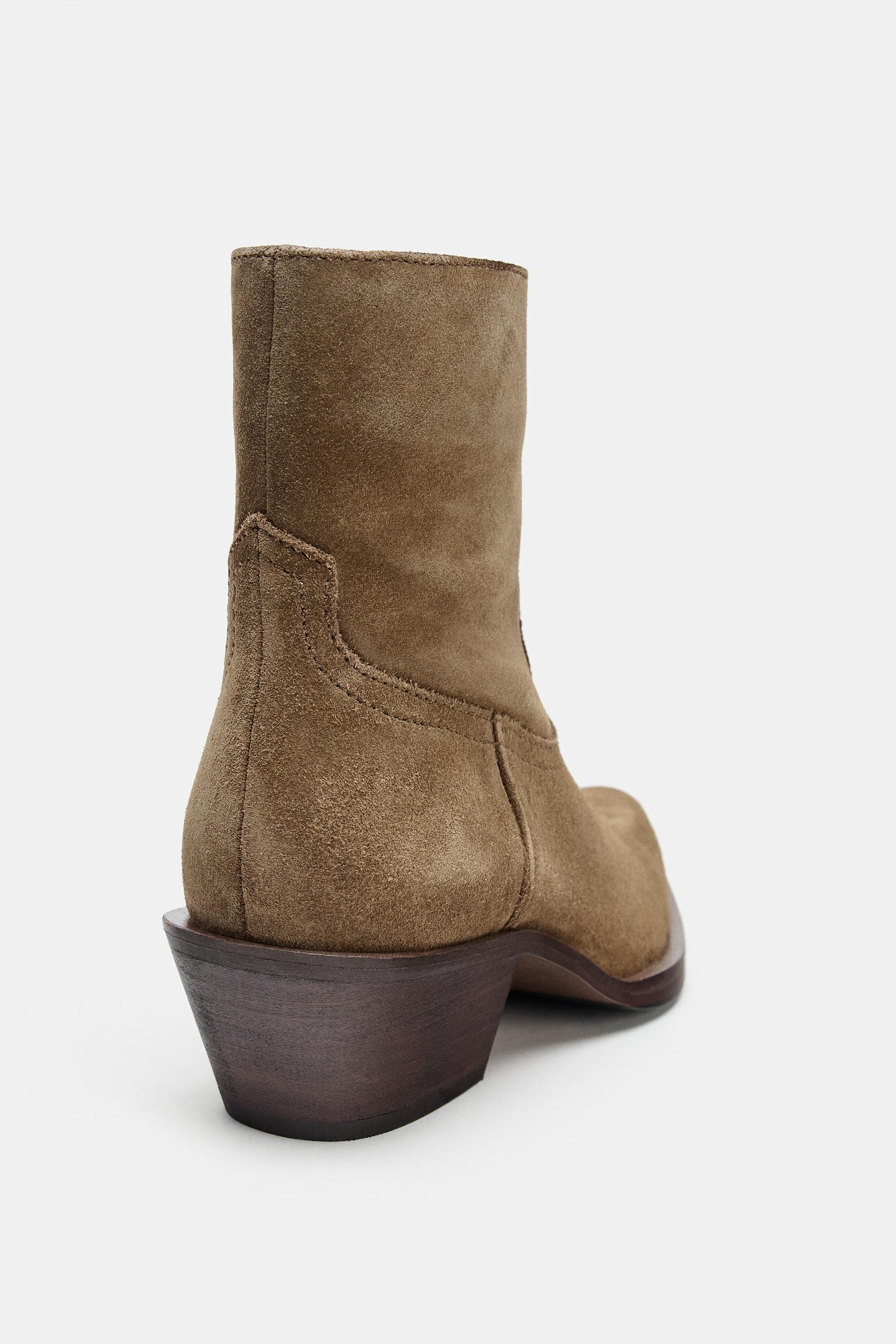 SPLIT SUEDE COWBOY ANKLE BOOTS